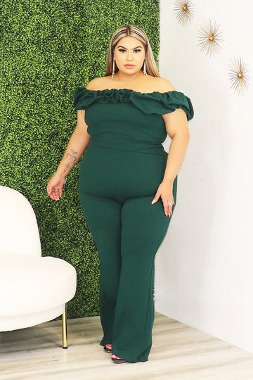 Laney's Ruffle off the shoulder Jumpsuit Divas Plus