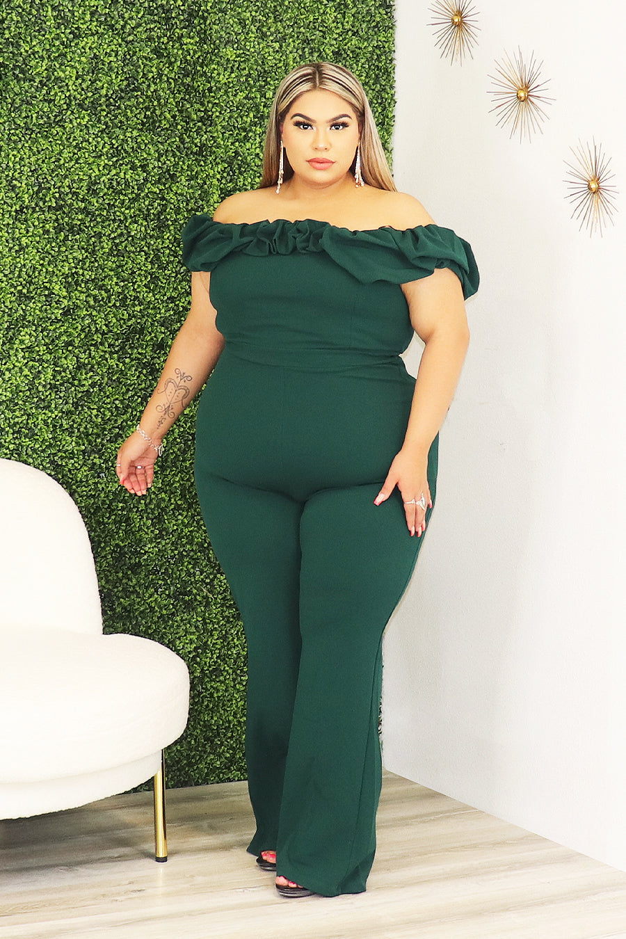 Laney's Ruffle off the shoulder Jumpsuit Divas Plus