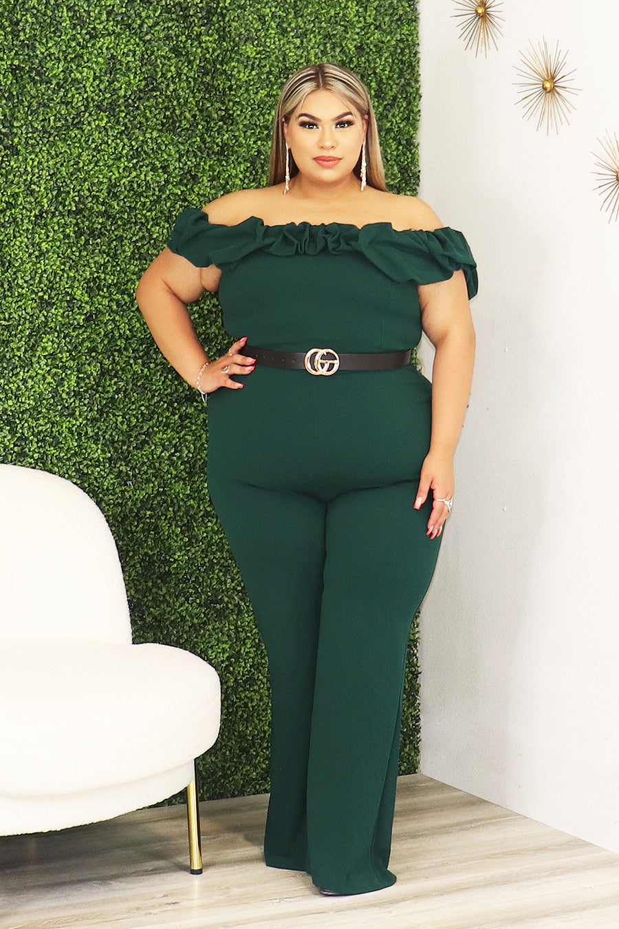 Laney's Ruffle off the shoulder Jumpsuit Divas Plus