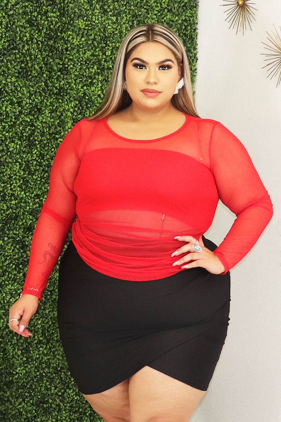 Ciara Mesh Long Sleeve Top Divas Plus