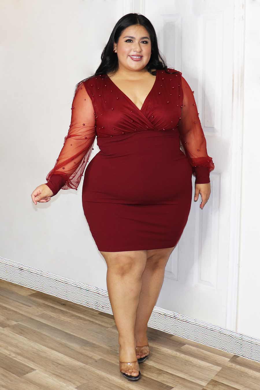 Tiana Pearls Long Sleeve Dress Divas Plus Boutique