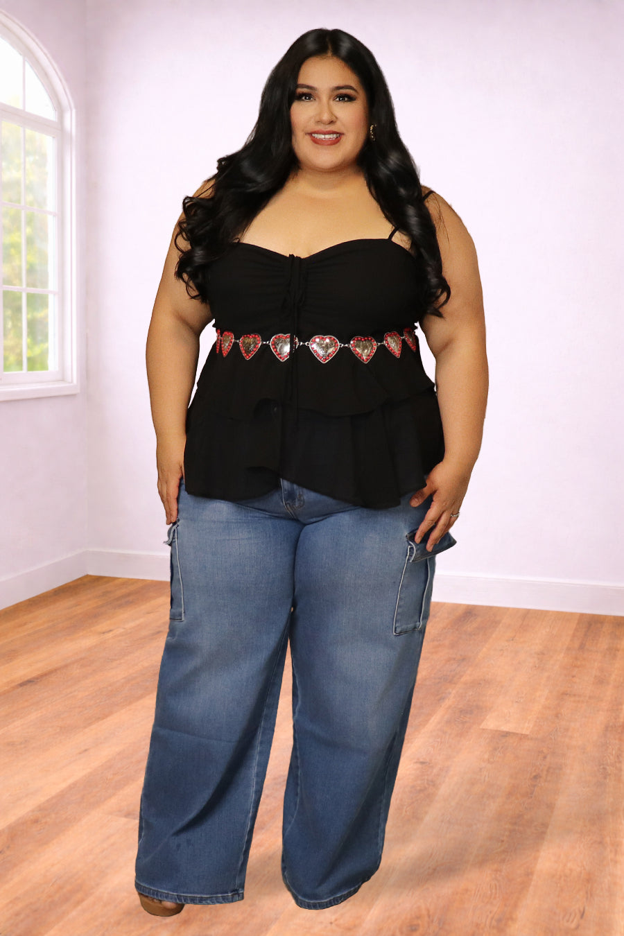 Plus Size Sheer Peplum Top Heart Detail | Divas Fashion Boutique