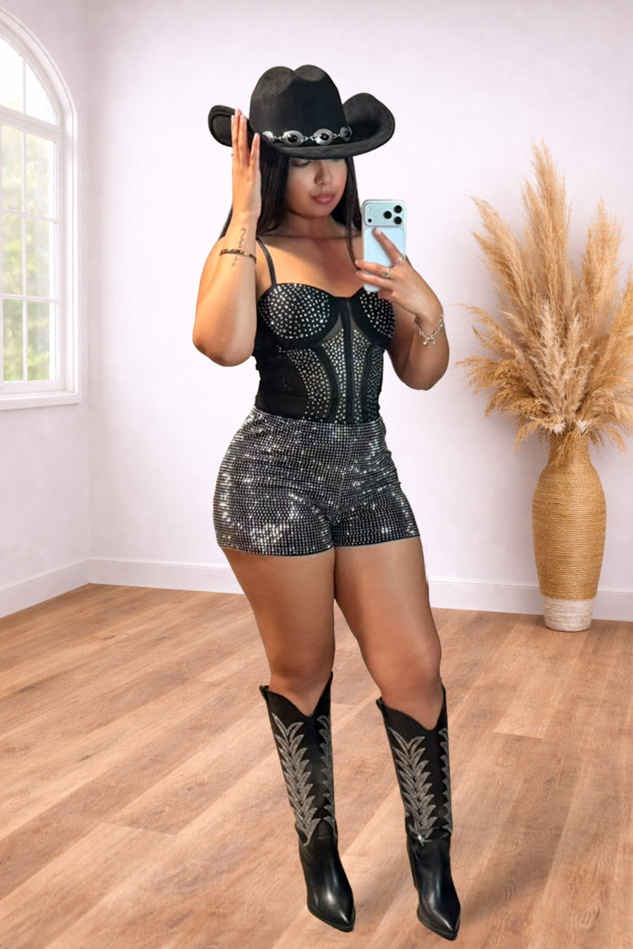 Rhinestone High-Waist Shorts | Divas Fashion Boutique