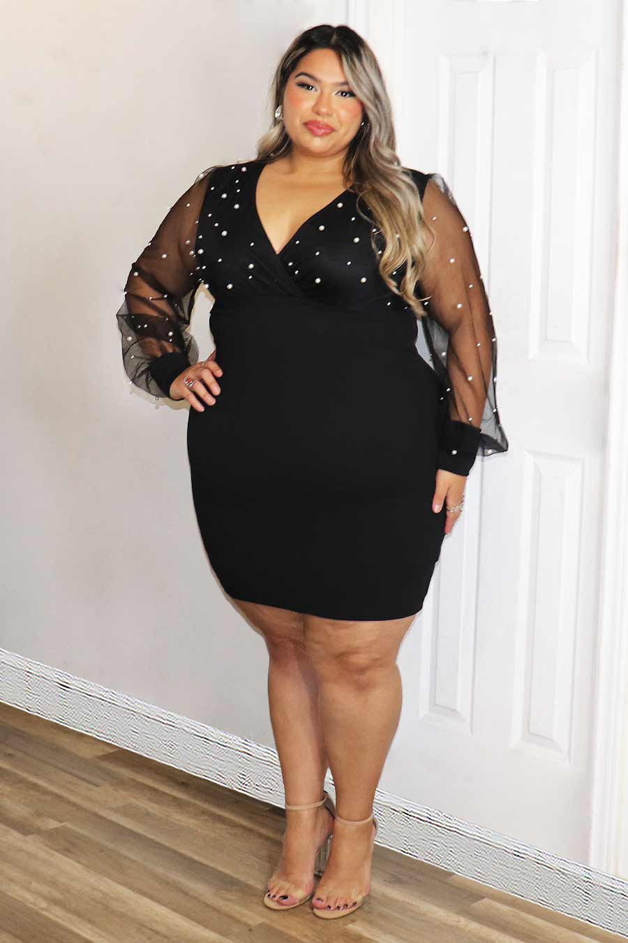 Tiana Pearls Long Sleeve Dress Divas Plus Boutique