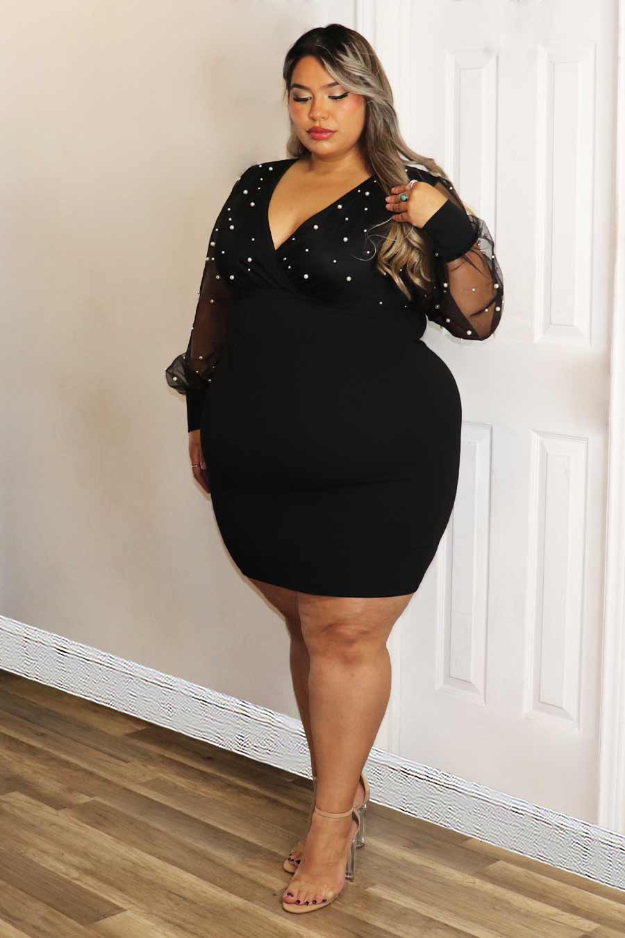 Tiana Pearls Long Sleeve Dress Divas Plus Boutique