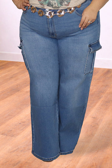 Plus Size High Waist Cargo Wide Leg Jeans | Divas Fashion Boutique
