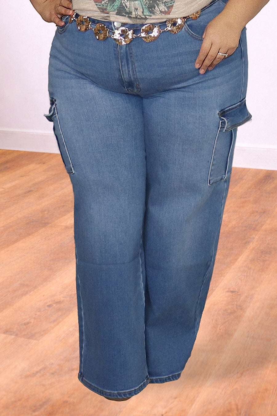 Plus Size High Waist Cargo Wide Leg Jeans | Divas Fashion Boutique