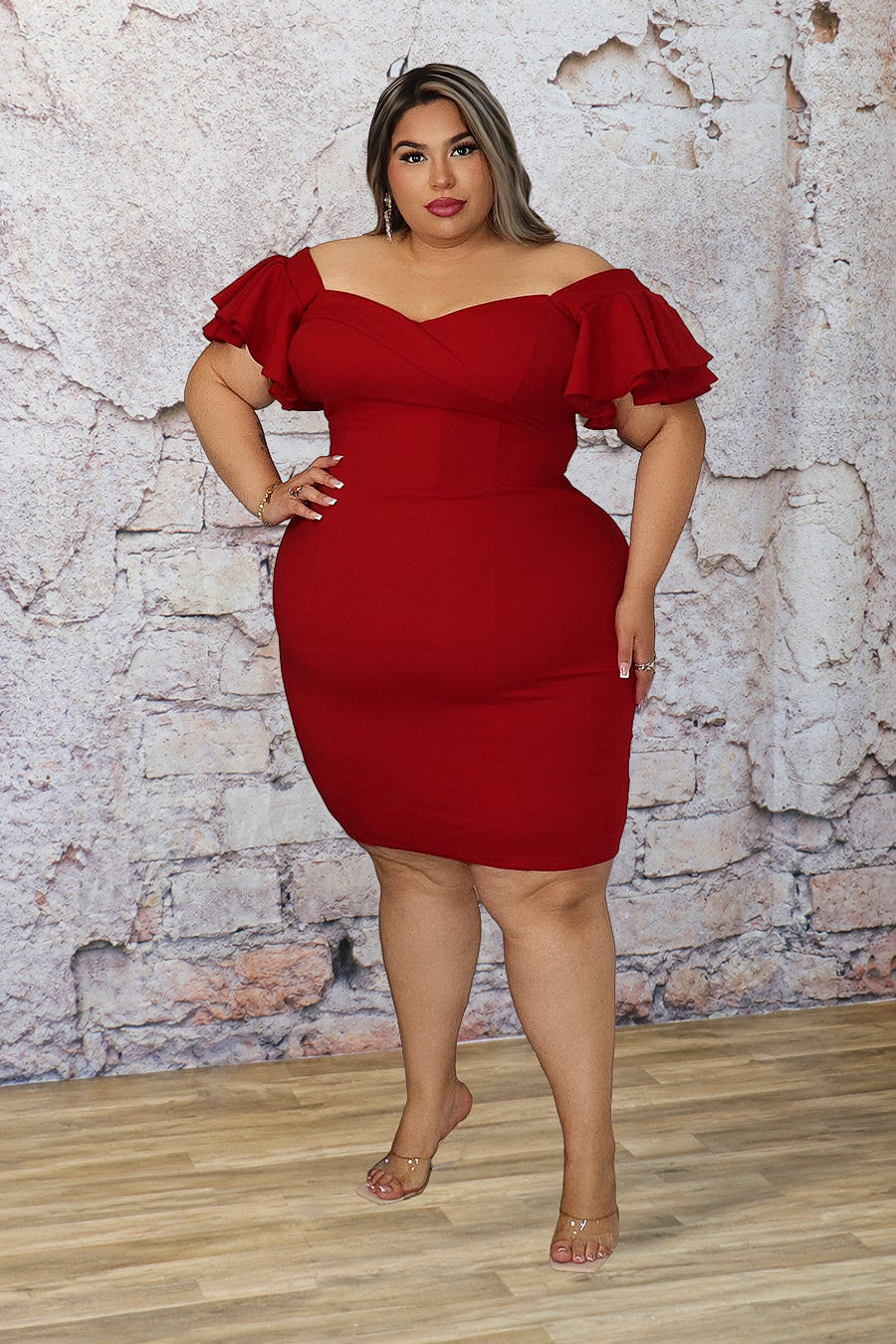 Plus Size Off-Shoulder Ruffle Bodycon Dress | Divas Fashion Boutique