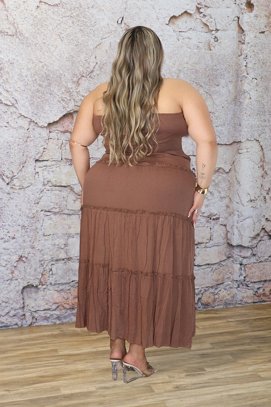 Plus Size Smocked Strapless Tiered Maxi Dress | Divas Fashion Boutique