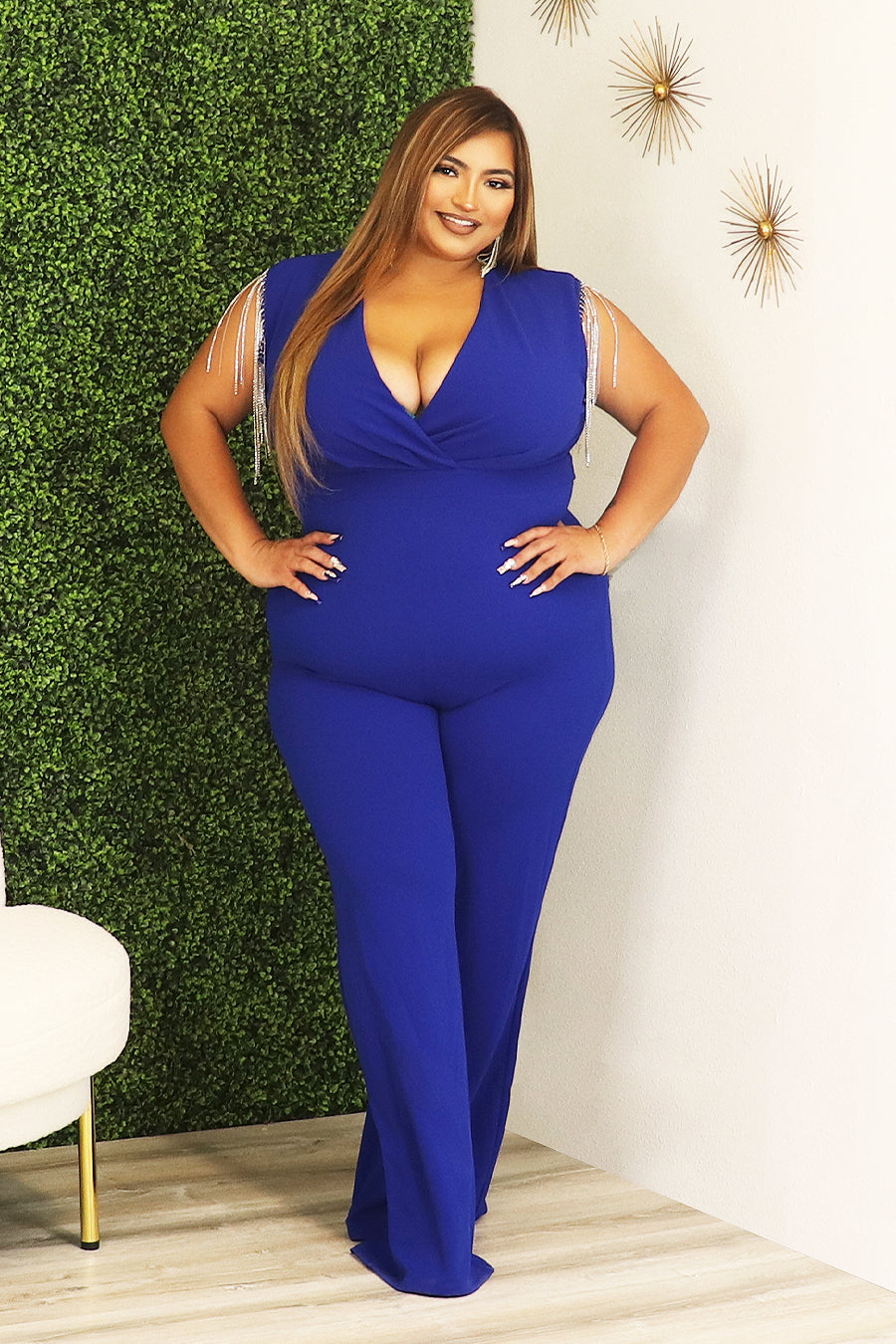 Aelys Metal Chain Fringe Sleeve Jumpsuit Divas Plus