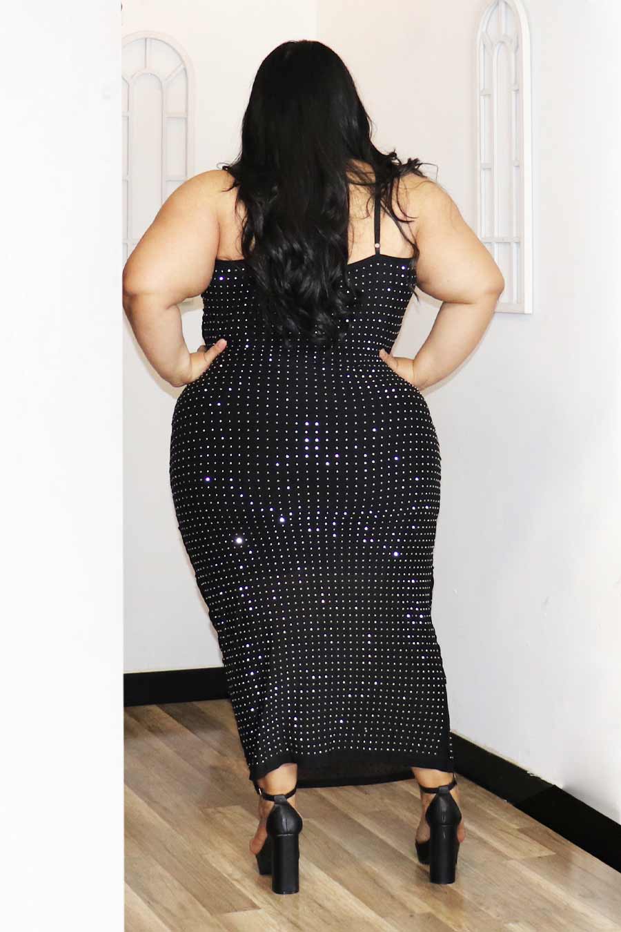 Amara Rhinestone Sheer Mesh Maxi Dress Divas Plus Boutique