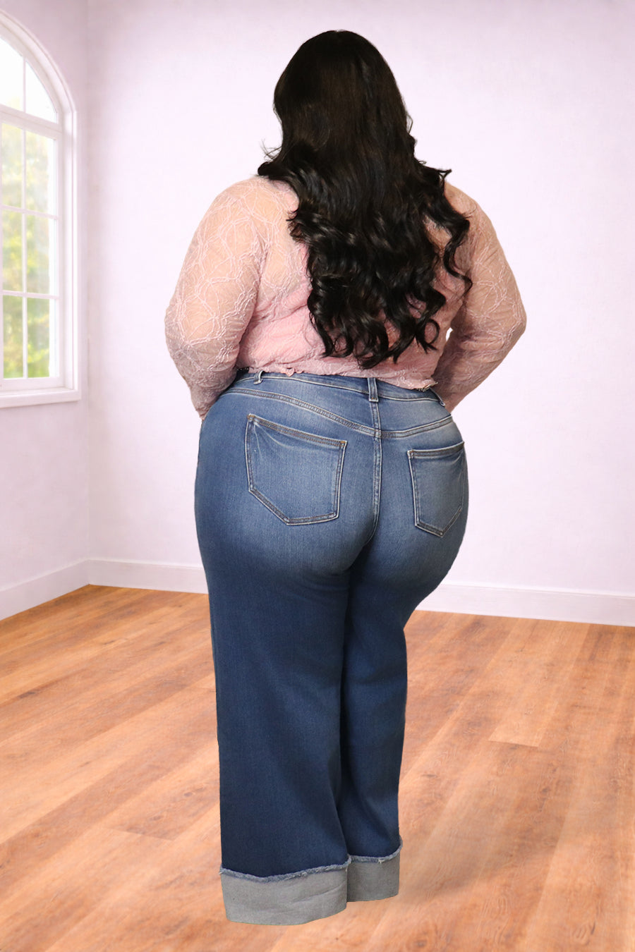 Plus Size Distressed Wide Leg Cuffed Jeans | Divas Fashion Boutique