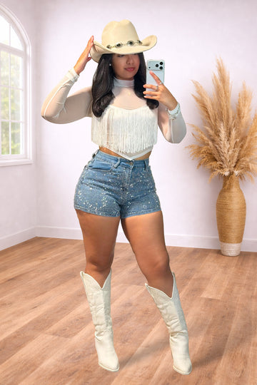 Regular Size Rhinestone Denim Shorts | Divas Fashion Boutique
