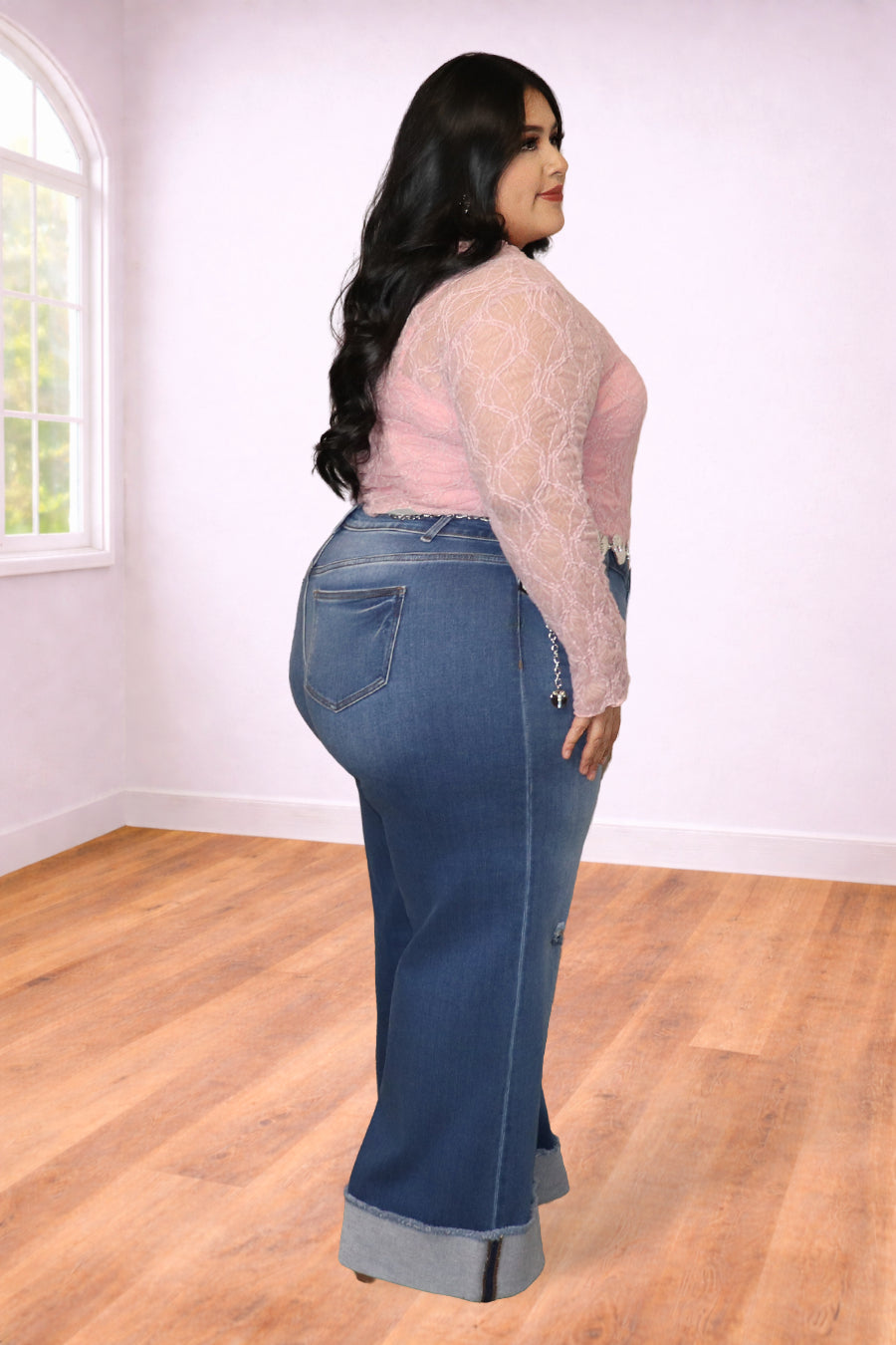 Plus Size Blush Lace Long Sleeve Blouse | Divas Fashion Boutique