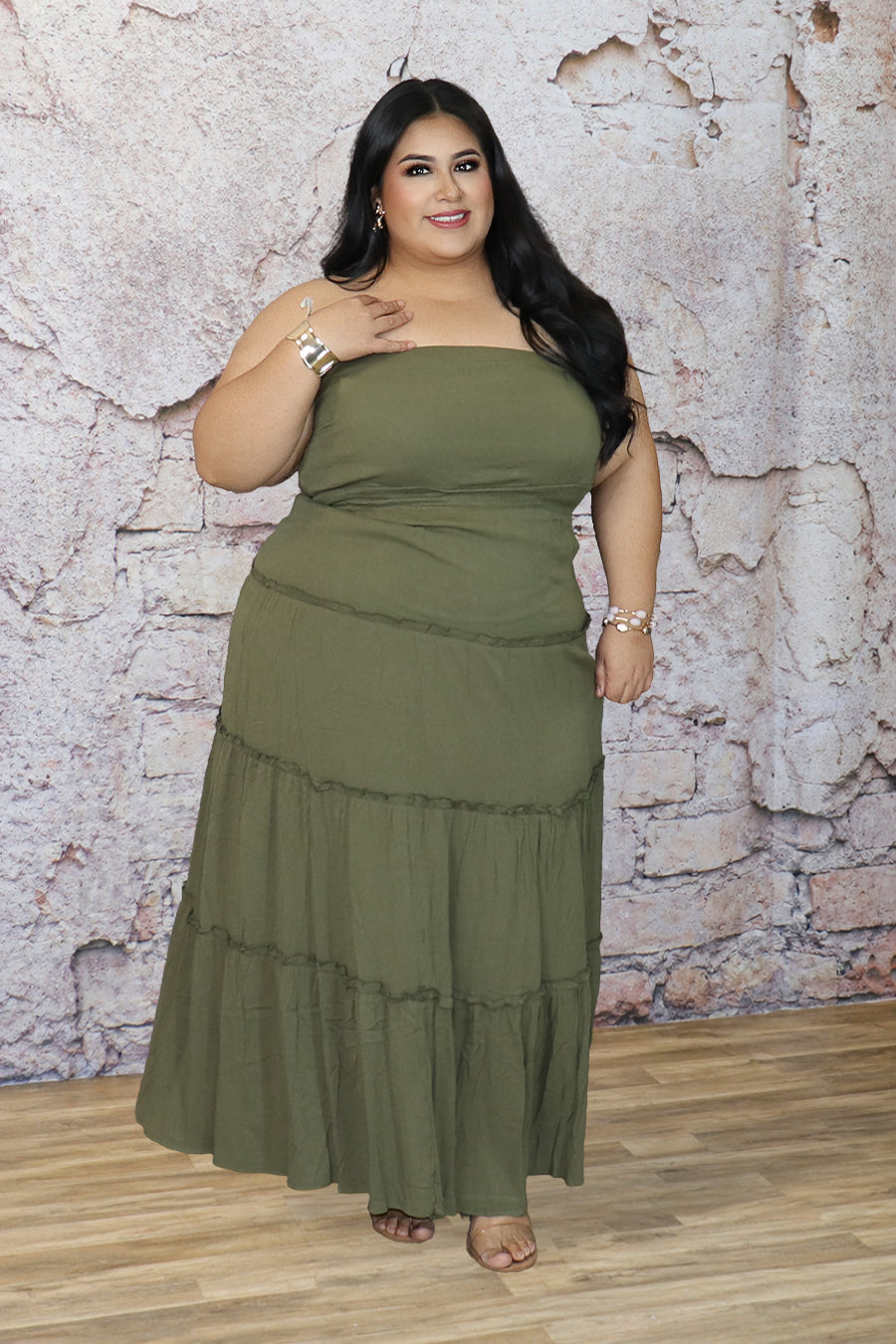 Plus Size Smocked Strapless Tiered Maxi Dress | Divas Fashion Boutique