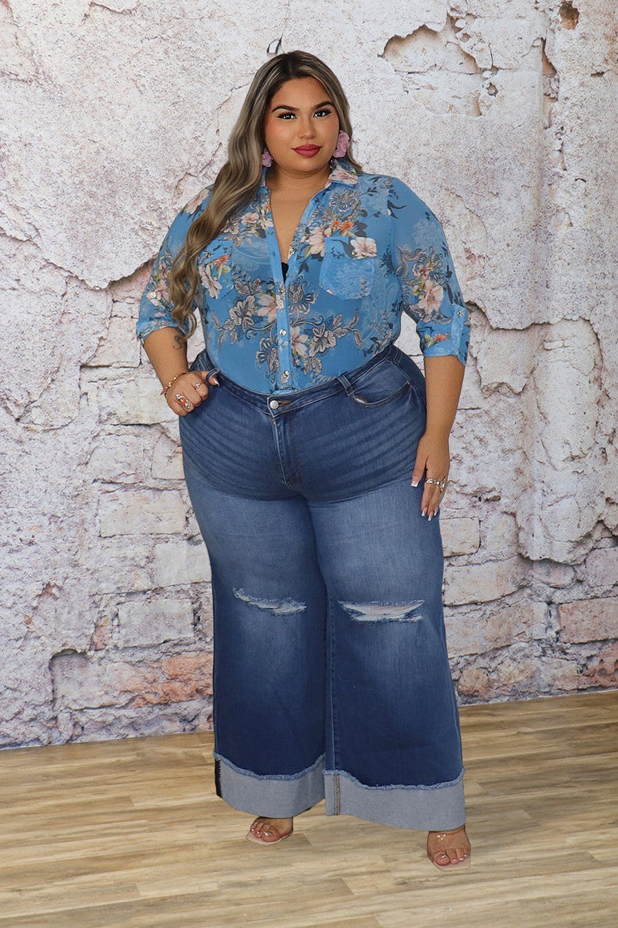 Plus Size Floral Sheer Button-Up Blouse | Divas Fashion Boutique
