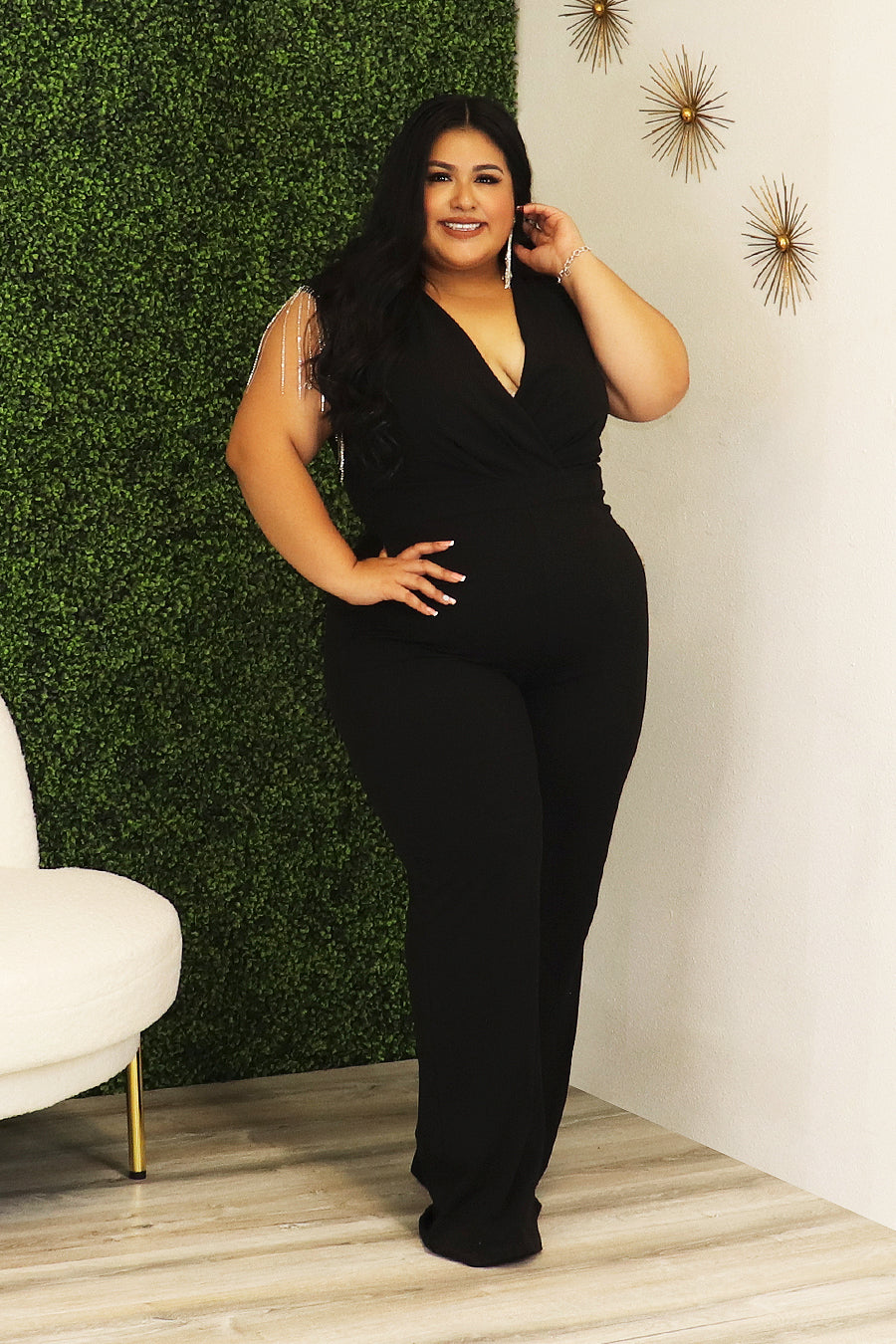 Aelys Metal Chain Fringe Sleeve Jumpsuit Divas Plus