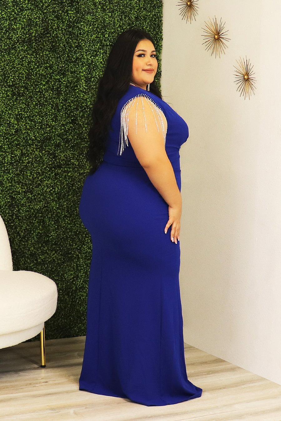 Naemi Rhinestone Fringe Sleeve Maxi Dress Divas Plus