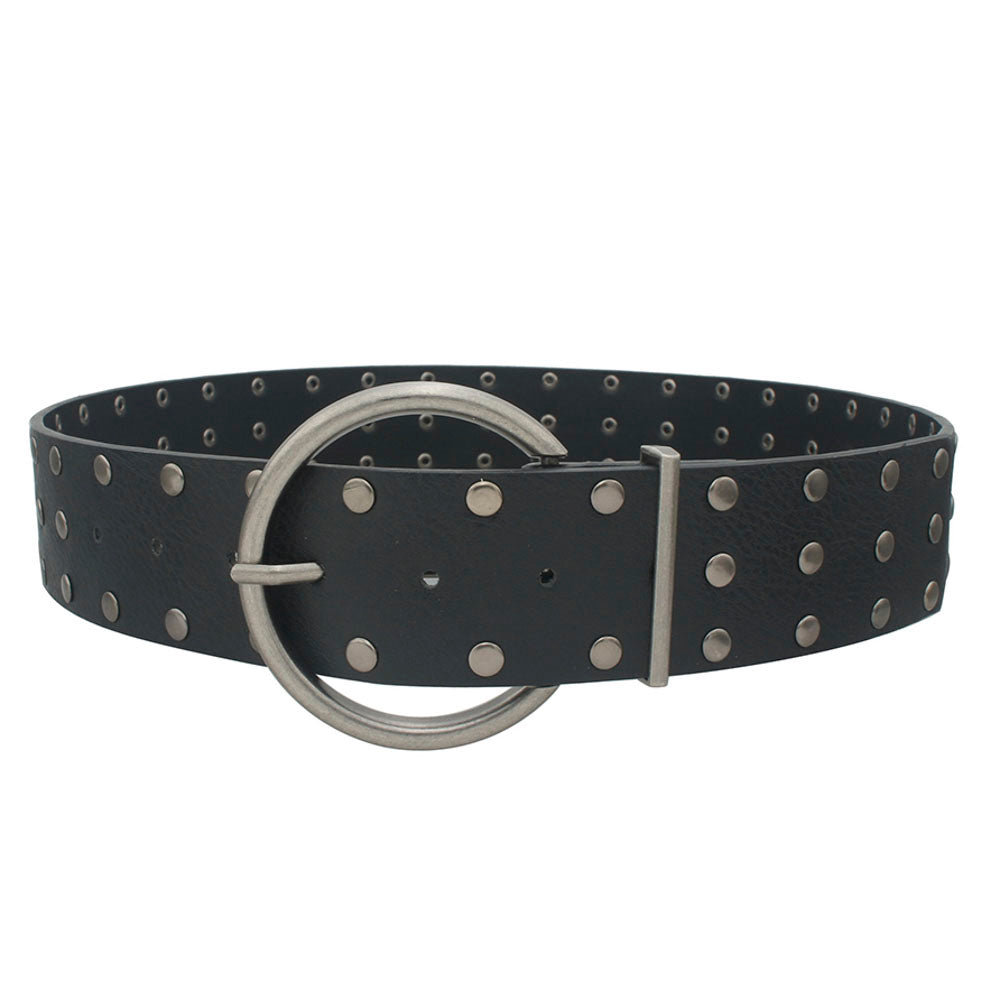 Wide Circle Buckle Studded Plus Size Belt