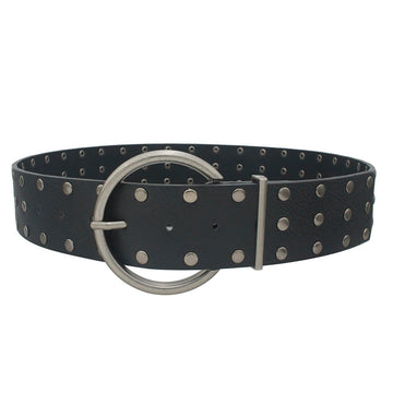 Wide Circle Buckle Studded Plus Size Belt