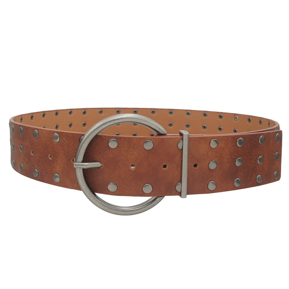 Wide Circle Buckle Studded Plus Size Belt