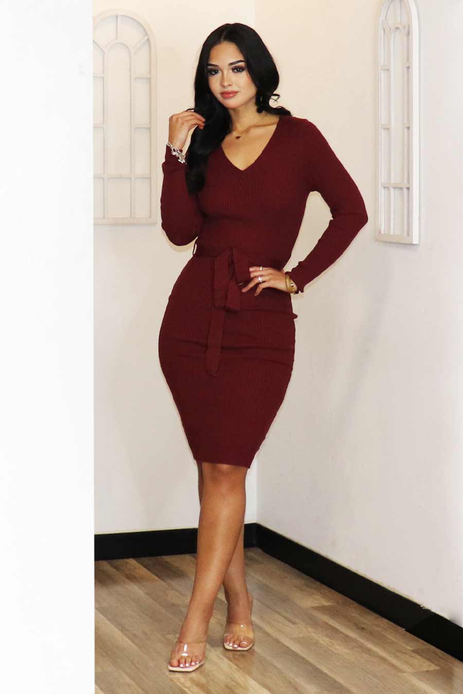 Nerea Tie-Front Midi Sweater Dress Divas Plus Boutique