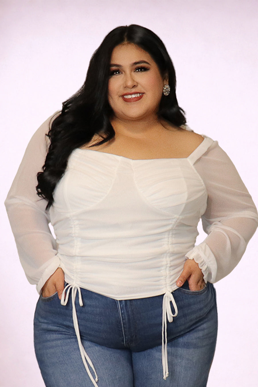 Plus Size Ruched Mesh Sleeve Top | Divas Fashion Boutique