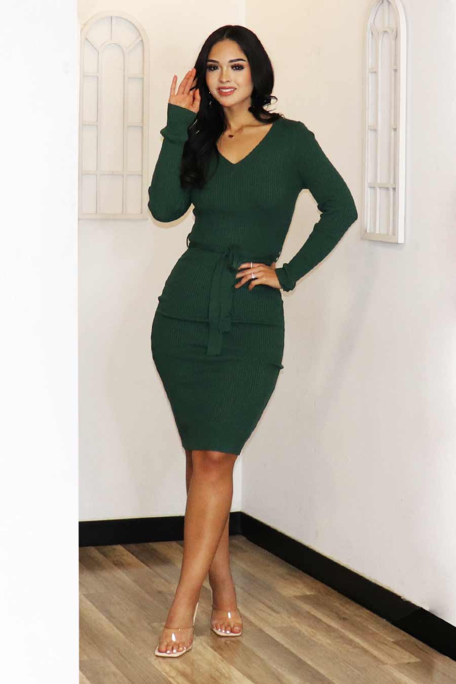 Nerea Tie-Front Midi Sweater Dress Divas Plus Boutique