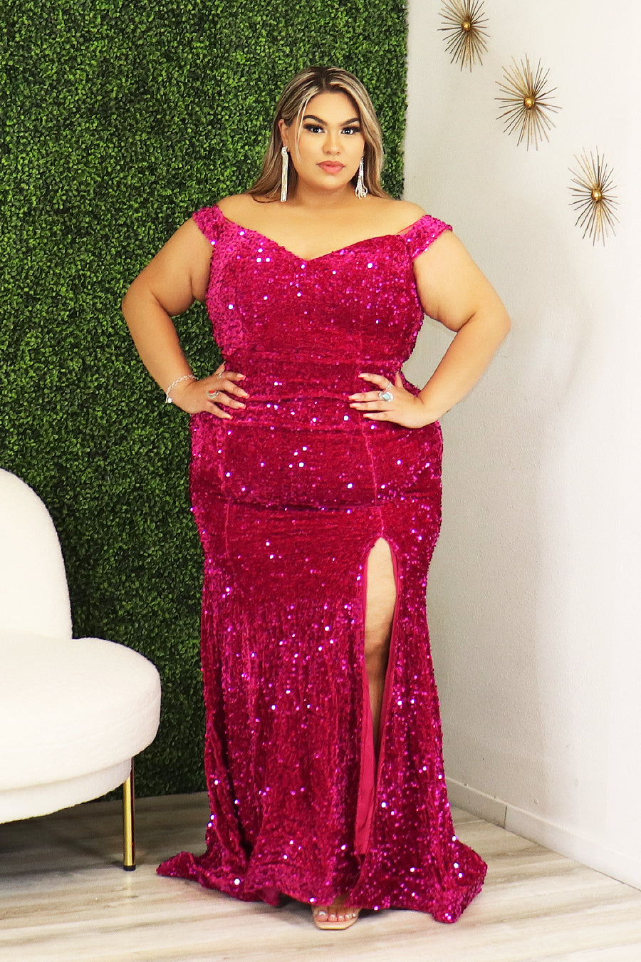 Antonela Off the Shoulder Velvet Sequence Dress Divas Plus