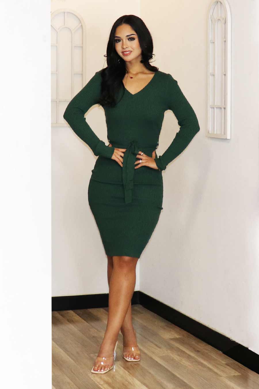 Nerea Tie-Front Midi Sweater Dress Divas Plus Boutique