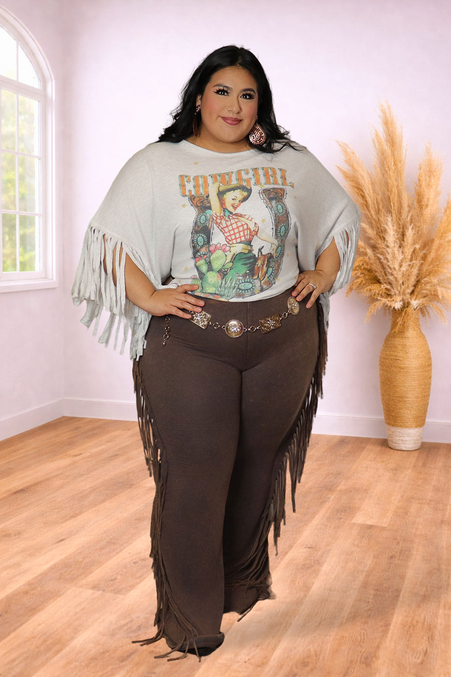 Plus Size Western Cowgirl Graphic Fringe Top | Divas Fashion Boutique