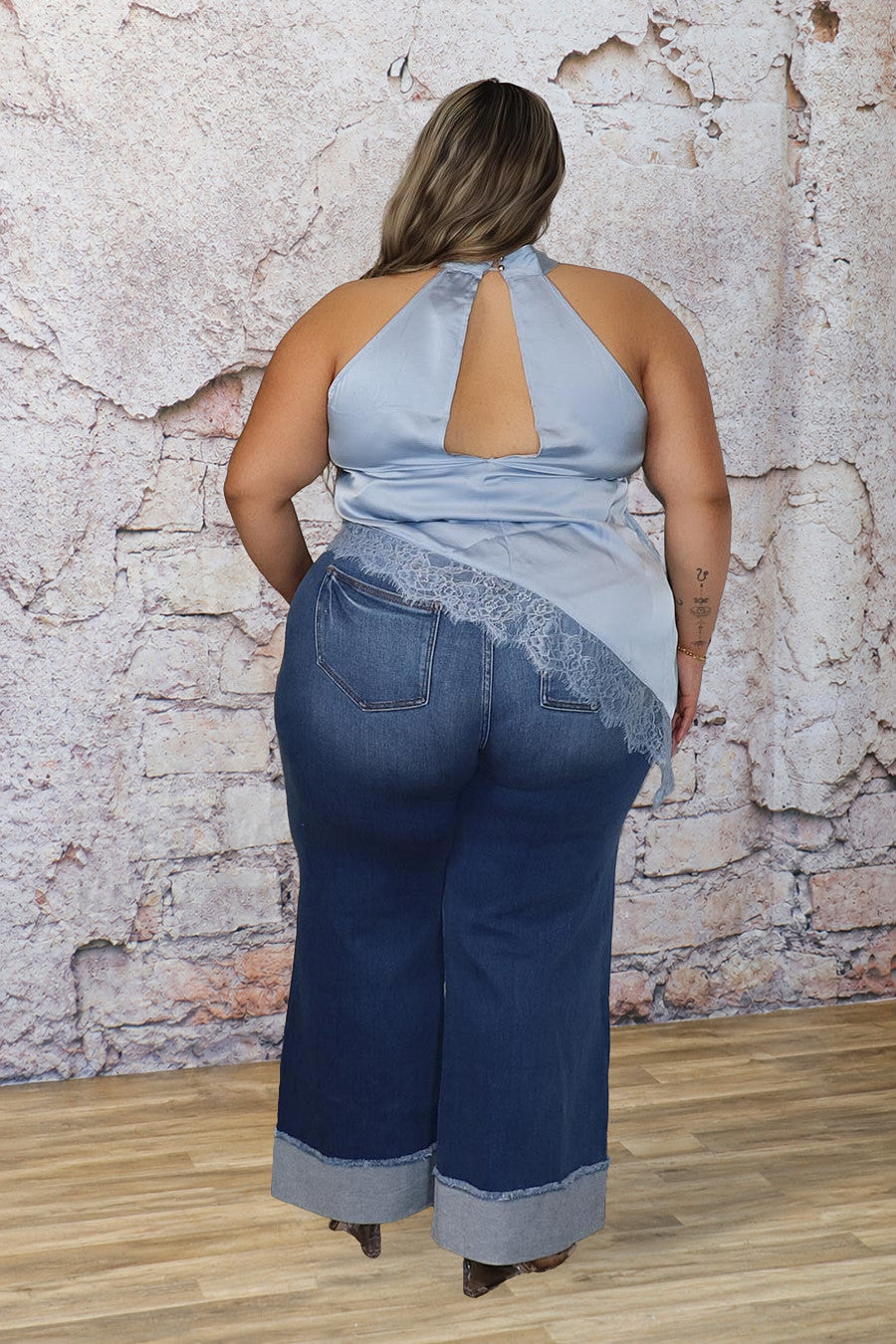 Plus Size Satin Lace Trim Halter Top | Divas Fashion Boutique
