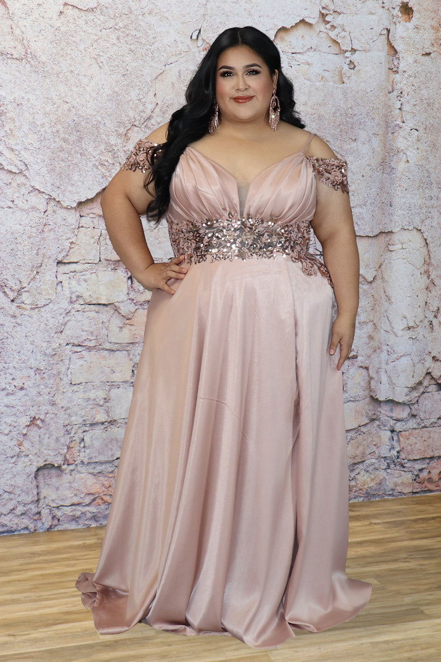 Plus Size Embellished Lace Satin A-Line Maxi Dress | Divas Fashion Boutique