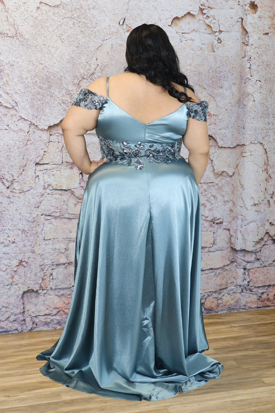 Plus Size Embellished Lace Satin A-Line Maxi Dress | Divas Fashion Boutique