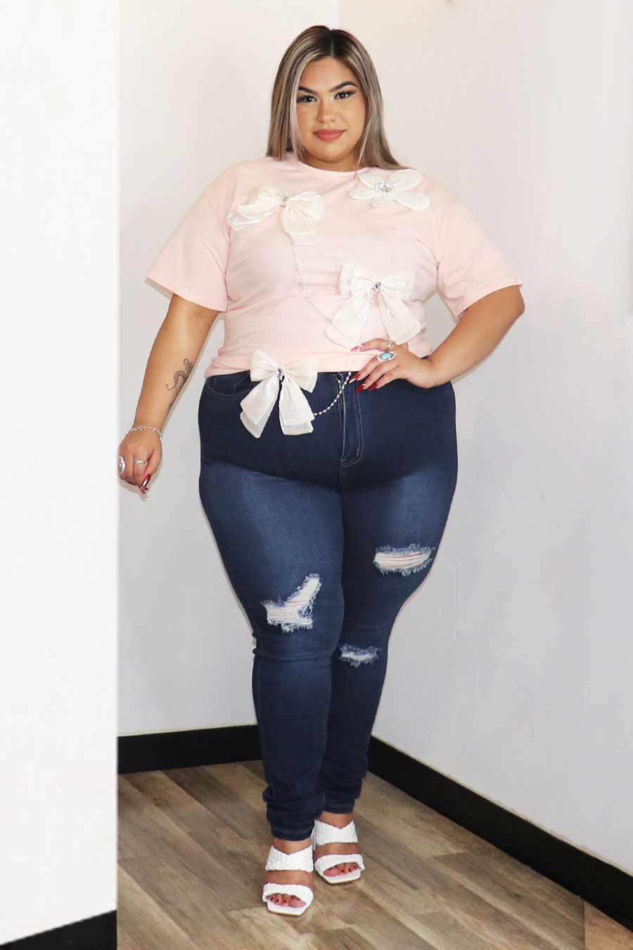 Giorgia 3D Bow and Pearl Top Divas Plus