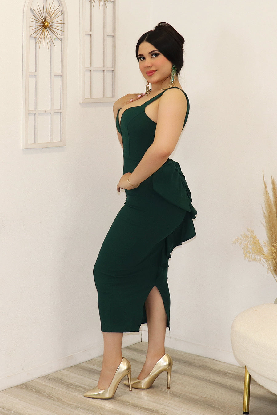 Aitana Bow with Cascasding Rubbon on Back Midi Dress Divas Plus