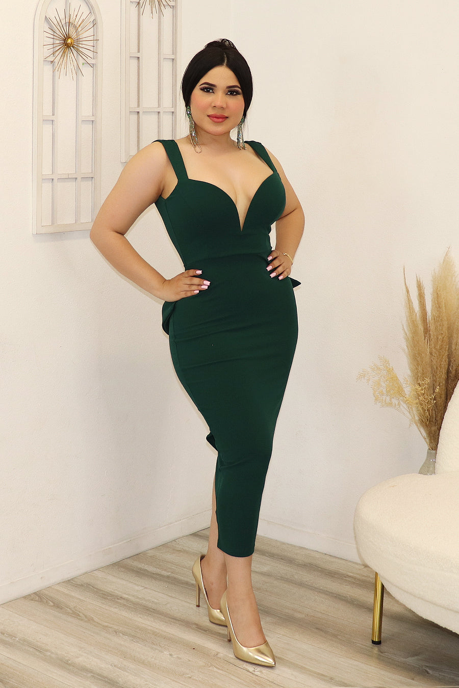 Aitana Bow with Cascasding Rubbon on Back Midi Dress Divas Plus