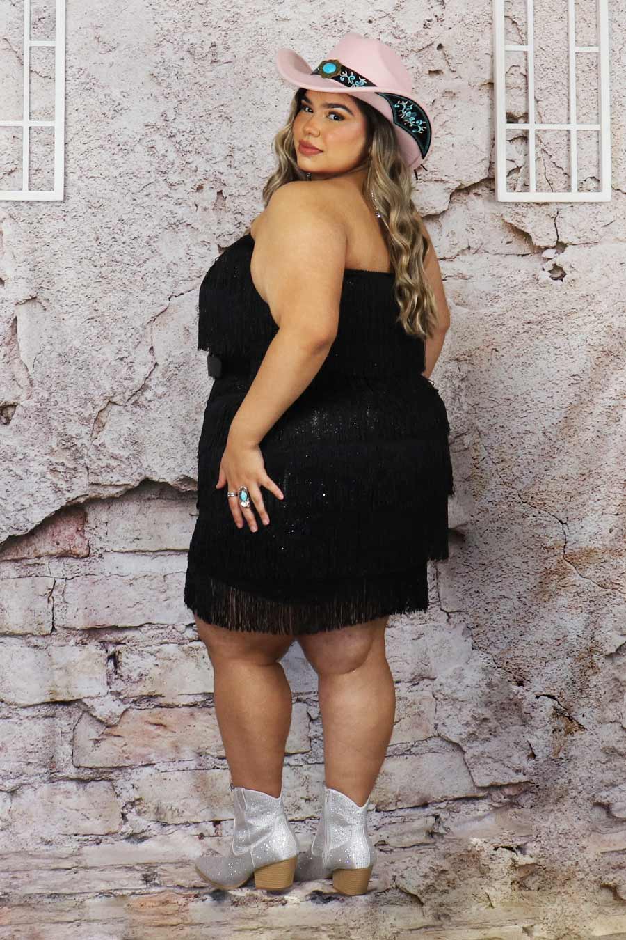 Zazilu Fringe Strapless Dress Divas Plus Boutique
