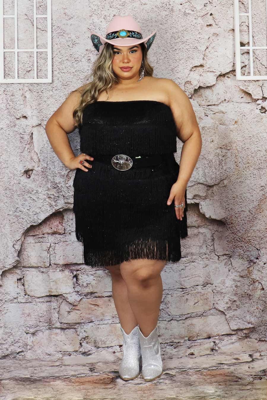 Zazilu Fringe Strapless Dress Divas Plus Boutique