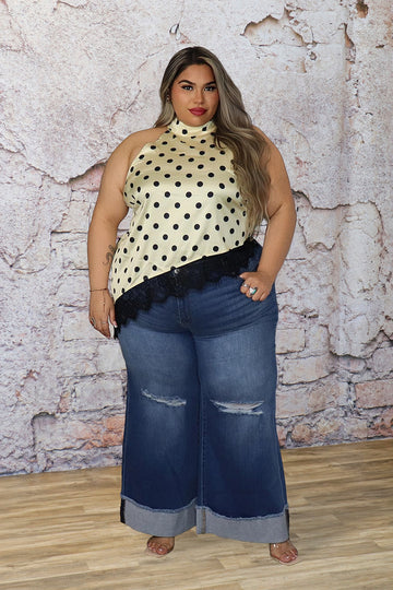 Plus Size Satin Polka Dot Halter Top | Divas Fashion Boutique