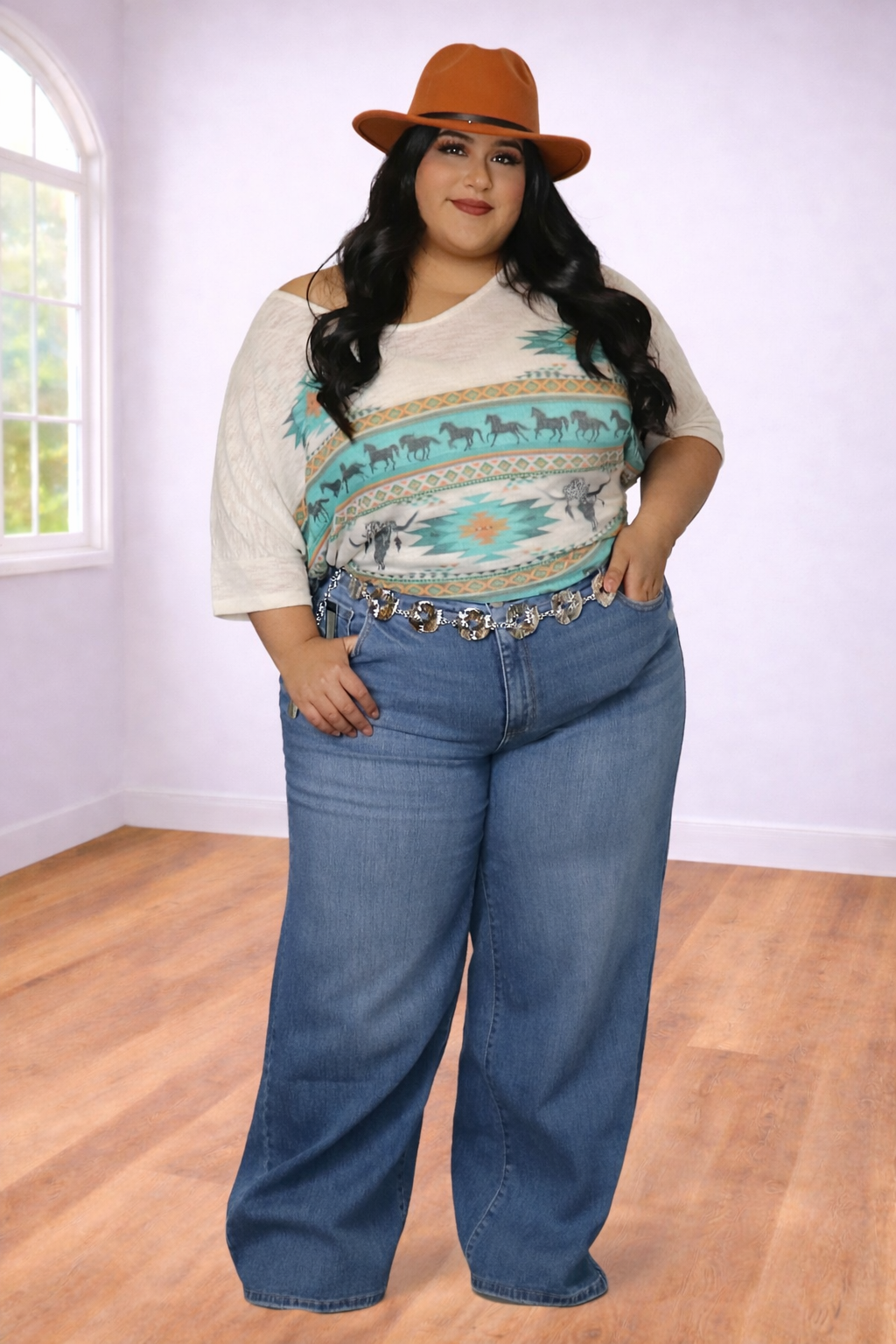 Plus Size Southwestern Horse Graphic Blouse | Divas Fashion Boutique