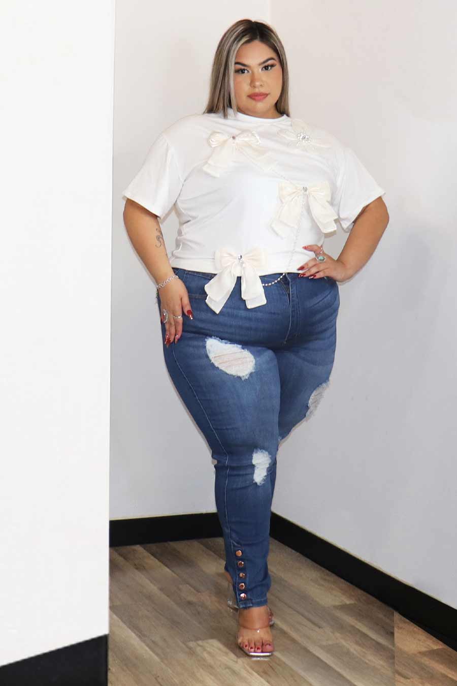 Giorgia 3D Bow and Pearl Top Divas Plus