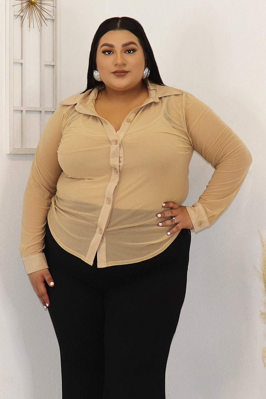 Leila Mesh Long Sleeve Top Divas Plus