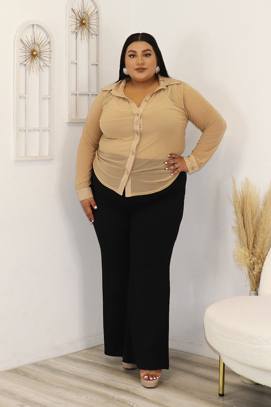 Leila Mesh Long Sleeve Top Divas Plus
