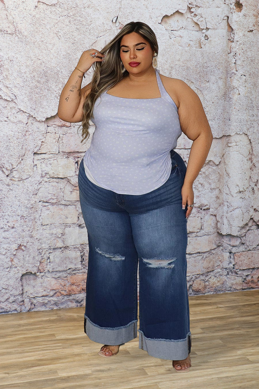 Plus Size Dotted Halter Tank Top | Divas Fashion Boutique