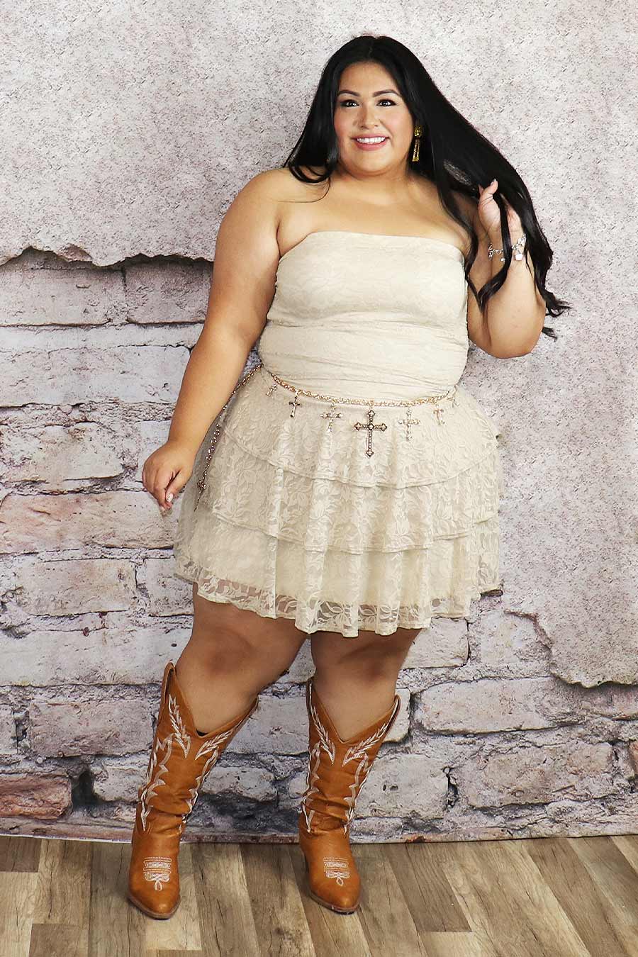Lucero Strapless Lace Dress Divas Plus Boutique