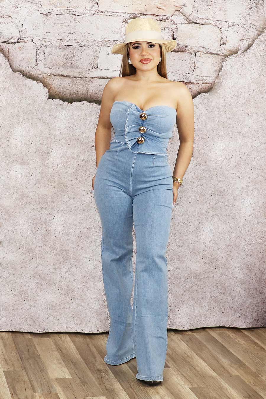 Debrat Strapless Jeans Jumpsuit Divas Plus Boutique
