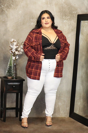 Dalilac Flannel Plaid Button Down Jacket Divas Plus
