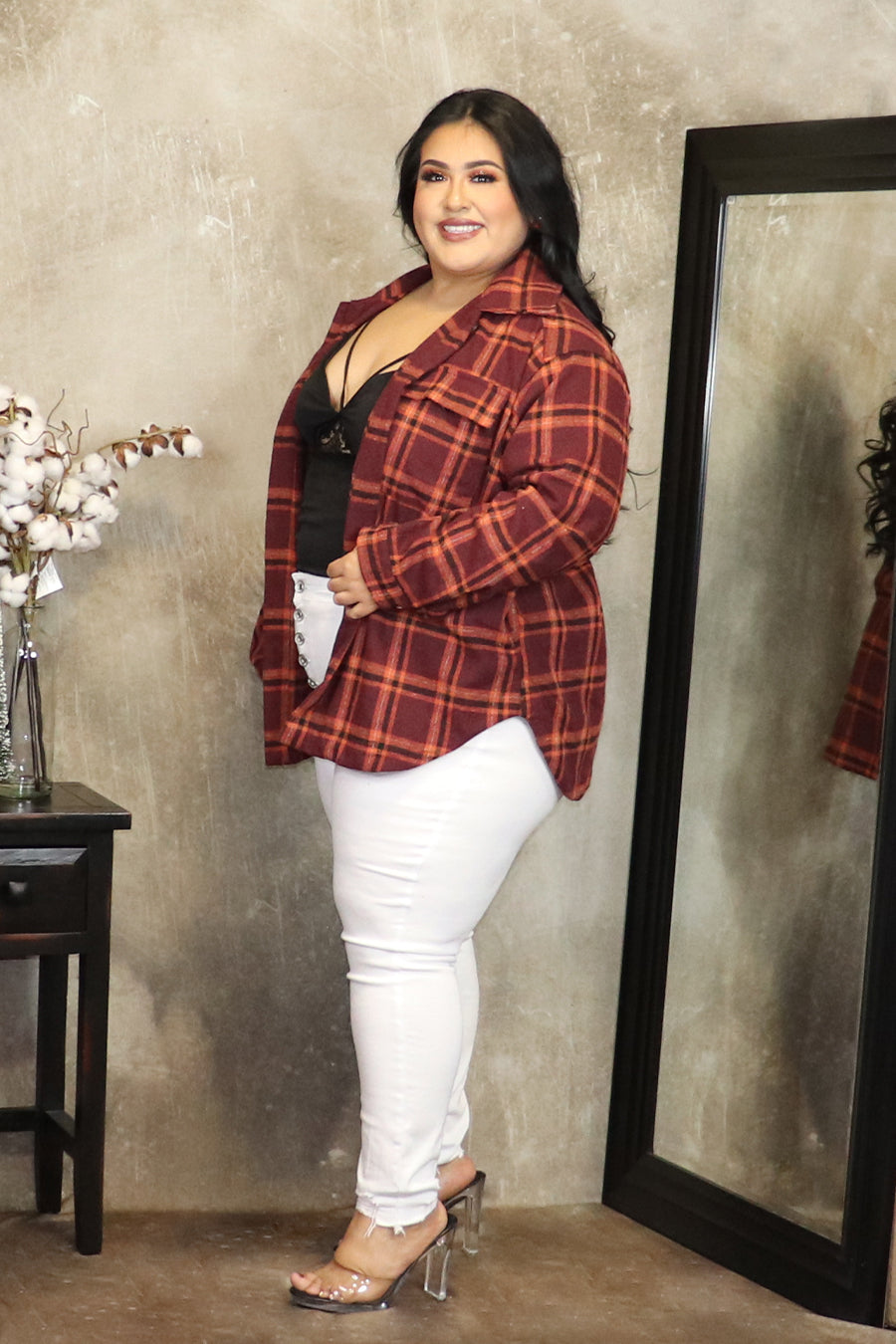 Dalilac Flannel Plaid Button Down Jacket Divas Plus