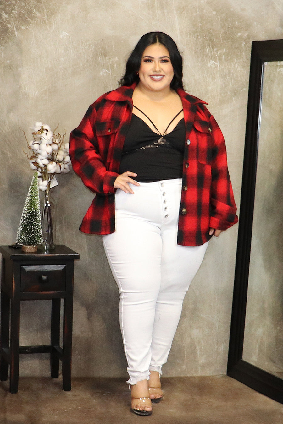 Dalilac Flannel Plaid Button Down Jacket Divas Plus